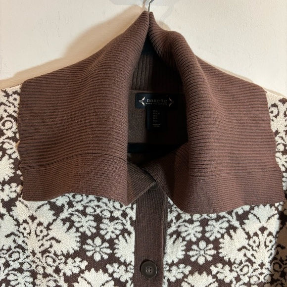 NANETTE LEPORE Sz L Brocade Design Floral Large Collar Cardigan New with No Tag - Picture 3 of 8
